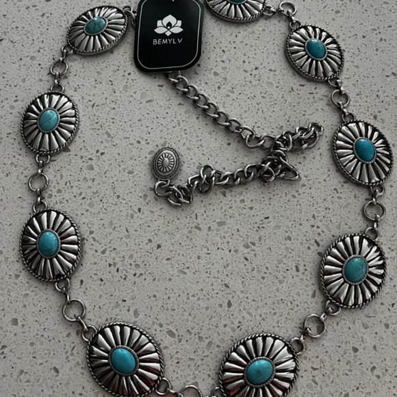 Metal concho chain belt turquoise main image 9
